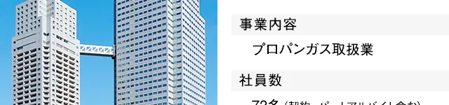 事業内容：プロパンガス取次業、社員数：72名（契約、パートアルバイト含む